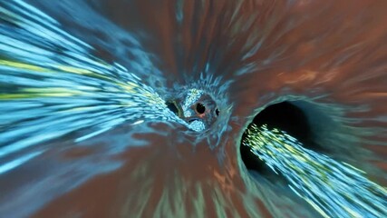 Animated Tunnel Fly Through with Radial Blur Effect Blue and Green Lines on Brown Surface with Distorted Perspective and Rhythmic Pulsation for