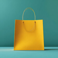 Minimal Yellow Shopping Bag Mockup on Teal Background
