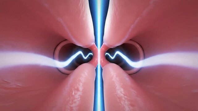 CGI Anatomical Airway Choking Obstruction with Electric Pulse Visualization of Throat Blockage and Medical Illustration of Breathing Passage Against
