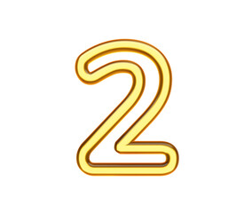 Elegant 3d gold outline number 2 with soft lighting. 3D illustration.