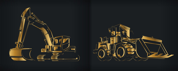 Silhouette Gold Excavator Bulldozer Construction Machine