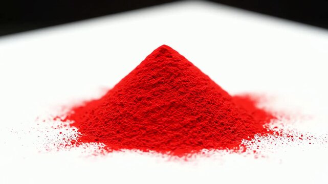 Vibrant red powder piled into a perfect conical shape on a clean white surface