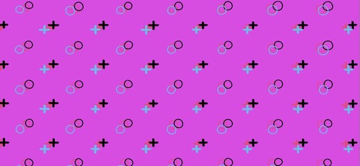 Offset circular plus signs, quirky repeating pattern wallpaper, playful geometric wide background