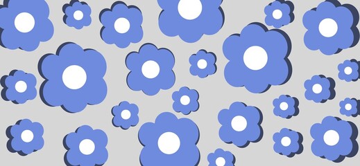 Simple style large and small flowers with subtle shadows, gentle cute wallpaper, soft playful wide background