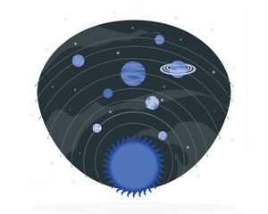 Solar system with planets and sun in blue tones space desi © Monika