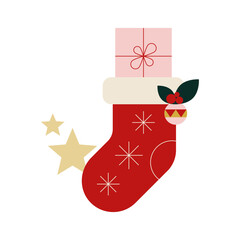 Christmas greeting card with geometric elements. For invitation, poster, advertisement. Vector illustration, flat design