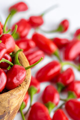 Vibrant red jalapeno pepper on a white background with space for text, ideal for food and culinary concepts.Group of ripe red jalapeno peppers .