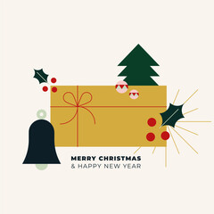 Christmas greeting card with geometric elements. For invitation, poster, advertisement. Vector illustration, flat design