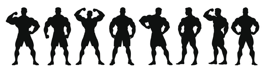Fototapeta premium muscular bodybuilders black silhouette vector collection