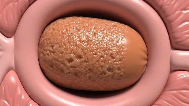 CGI Anatomy of Human Airway Blockage with Round Object Detailed Structure and Texture in Pink Tones Medical Educational Explainer in Top View Close