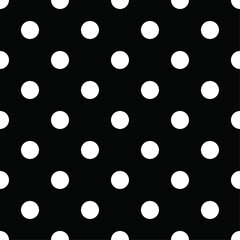 Black and white seamless polka dot vector pattern. Retro print for fabric and wallpaper. Classic backdrop style. Monochrome naive vintage style.