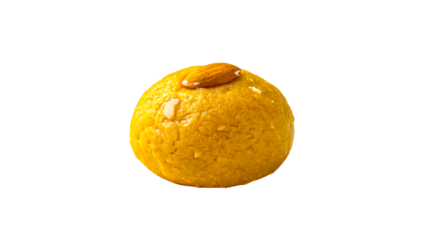 Traditional yellow sweet laddu dessert isolated on white background
