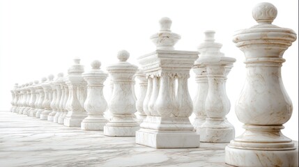 Elegant white marble balustrade columns against a white background.