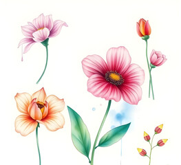 set of vector flowers collection, realistic flower vector illustration set, colorful botanical vector flowers, floral design vector elements pack, hand painted flower vector artwork, elegant flower ve