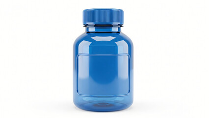 a blue plastic bottle with a black cap