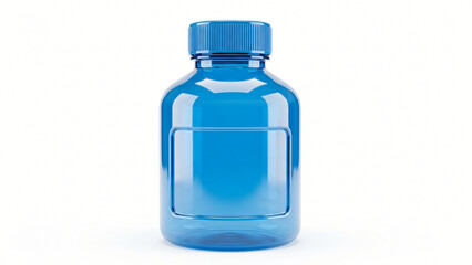 a blue plastic bottle with a blue cap