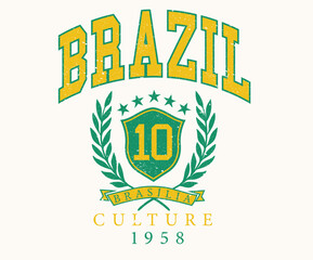 Football artwork for t shirt, posters, stickers, background and others. Brazil team logo t shirt design. Brazil football culture logo design.  © riaz