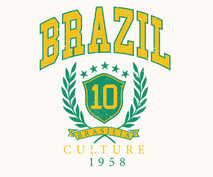 Football artwork for t shirt, posters, stickers, background and others. Brazil team logo t shirt design. Brazil football culture logo design. 
