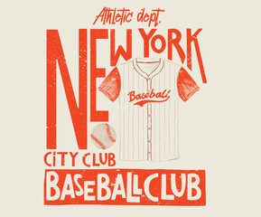 Fototapeta premium Baseball jersey design. Baseball champion league. Baseball artwork for t shirt, posters, stickers, background and others. New york city club t shirt design.