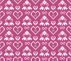 Seamless fabric art, Valentine's Day style, heart pattern, pink background, vector image, background image.