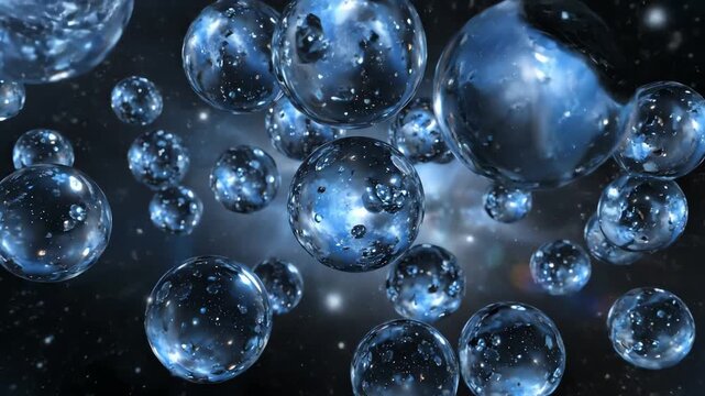 Abstract cosmic multiverse of glowing celestial bodies in deep space
