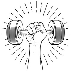 Doodle Hand Holding Dumbbell Pro Weight