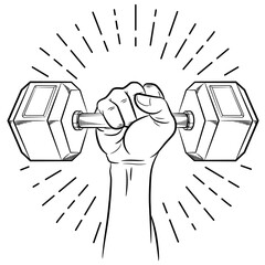 Doodle Hand Holding Dumbbell Hex Weight