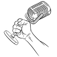 Doodle Hand Holding Microphone Podcast Show