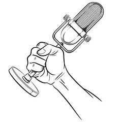Doodle Hand Holding Microphone Recording Vintage