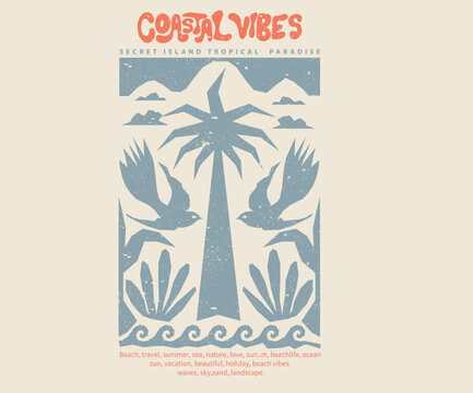 Ocean lover, Enjoy summer days. Coastal vibes design. Tropical abstract art design.