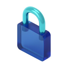 Blue Lock with Cyan Handle on transparent Background, 3D Rendering Icon