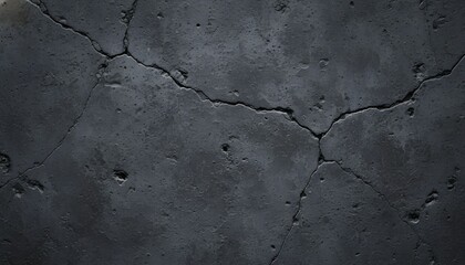 A close-up view of a cracked and weathered dark gray surface with visible fissures and holes.
