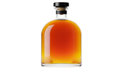 A bottle of amber colored liquor isolated on transparent background