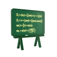 3D Render Green Blackboard Icon with Math Formulas Isolated on Transparent Background for Teaching Concept