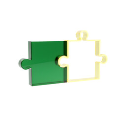 3D Render Green Puzzle Piece Icon with Gold Detail Isolated on Transparent Background for Education and Business Concept