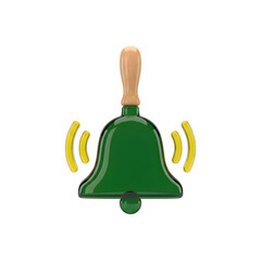 3D Render Green School Bell Icon with Gold Handle Isolated on Transparent Background for Education Concept
