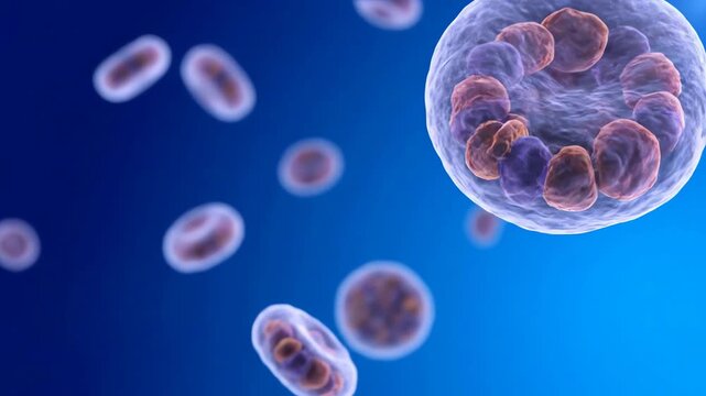 A medical 3D animation showing a microscopic visualization of the Chlamydia bacteria infecting a host cell.