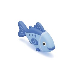 Cute Cartoon Blue Fish Swimming Illustration on White Background, Aquatic Animal Character