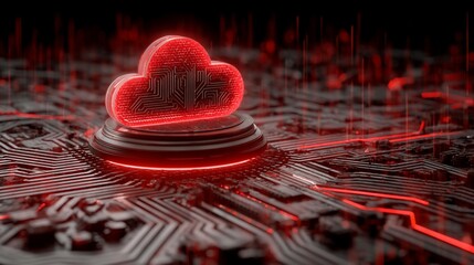 Red glowing cloud on circuit board