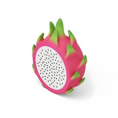 Vibrant Dragon Fruit (Pitaya) Cut in Half with White Flesh and Black Seeds on White Background