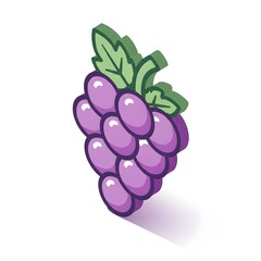 Delicious Purple Grapes Bunch with Green Leaf Illustration on White Background, Sweet Fruit