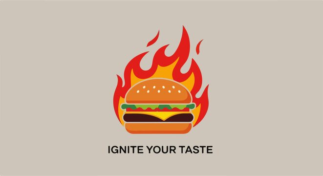 Burger Logo Design &ndash; Fire Hot Burger Modern Fast Food and Restaurant Branding Emblem for Food Business