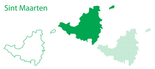 Obraz premium Sint Maarten Map Vector Set, Caribbean Outline Silhouette Dotted Green Shapes, Sint Maarten Territory Infographic Template, Editable EPS Sint Maarten Geography.jpg]