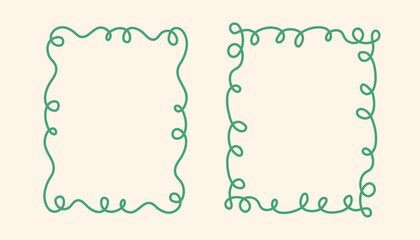 Rectangular doodle frame stamp, hand-drawn wavy curly engagement monograms. Edgings and cadres with simple sketchy scribble swirl design photo decoration old-fashioned greeting elements. Isolated. 