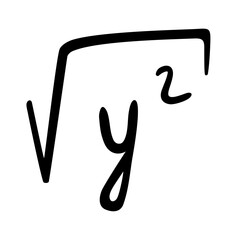 Square Root of Y, Hand Drawn Mathematical Second Root Symbol Doodle. Isolated. Vector Illustration