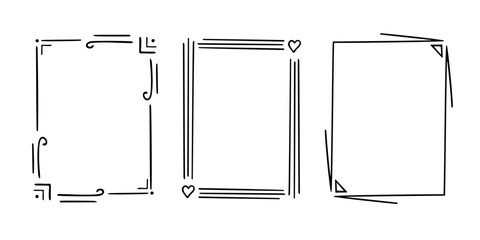 Rectangular doodle frame stamp set, hand-drawn original creative engagement monograms. Edgings cadres with graphic elements, design photo decoration greeting cadres. Isolated. Vector illustration