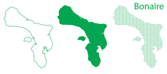 Fototapeta premium Bonaire Map Vector Set, Caribbean Outline Silhouette Dotted Green Shapes, Bonaire Island Infographic Template, Editable EPS Bonaire Geography