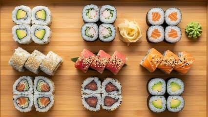 Assorted Sushi Rolls & Sashimi - Japanese Cuisine Flat Lay