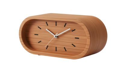 Wooden clock isolated on transparent background