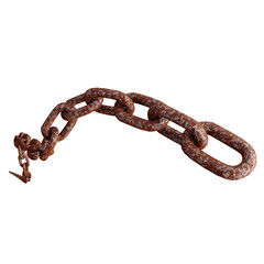 Hanging rusty steel chain strand isolated